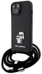 Husa pentru iPhone 15 Plus - Karl Lagerfeld Saffiano Crossbody KLHCP15MSAKCPSK - Metal Pin Karl&Choupette 