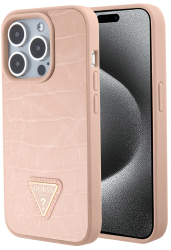 Husa pentru iPhone 15 Pro Max - Guess Croco Triangle Metal Logo GUHCP15XPCRTHCP - Pink 