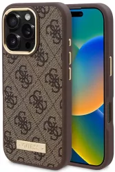 Husa pentru iPhone 16 Pro - Guess Hardcase 4G Logo Plate MagSafe GUHMP16LU4GPRW - Brown 