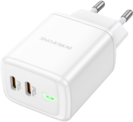 Incarcator Retea Borofone QC 3.0 BN9 Reacher PD 35W 2 x USB-C PD/PPS/QC/AFC/FCP - Alb