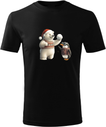 Tricou personalizat de Craciun Ursul si Pinguinul Malfini Negru 12 ani 