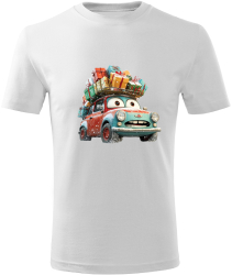Tricou personalizat de Craciun Masinuta cu cadouri Malfini Alb 4 ani 