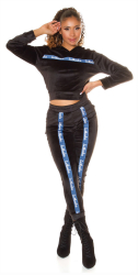 Trening dama Blanche cu gluga banda albastra catifea poliamida negru L-XL 