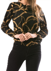 Bluza dama Bella cu maneca lunga imprimeu lant poliester negru L 