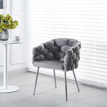 Scaun living AB14 catifea picioare metalice 80x60x43 cm ergonomic sarcina maxima 100 kg gri/silver 