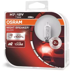 Set 2 becuri cu halogen H7 12V NIGHT BREAKER SILVER + 100
