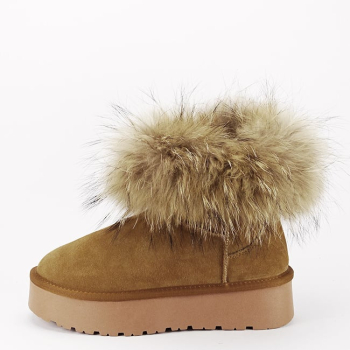 Ghete din piele naturala camel cu blanita naturala W5893 19 