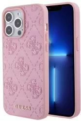Husa pentru iPhone 15 Pro Max - Guess Leather 4G Stamped GUHCP15XP4EPMP - Pink 