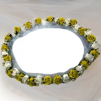 Tul pentru decor cristelnita trandafiri sapun galbeni si albi 150 cm 