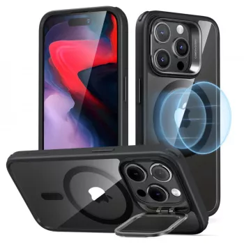Husa pentru iPhone 15 Pro - ESR Classic Hybrid HaloLock Kickstand - Clear Black 