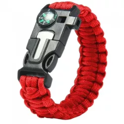 Bratara de supravietuire in aer liber tip army 5 in 1 paracord busola fluier cutit cremene rosu 26 cm 