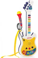 Chitara de Jucarie Pentru Copii cu Agatatoare de Gat Microfon Lumini si Sunete 44 cm Multicolor 