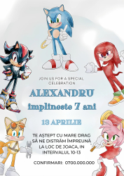 Invitatie Electronica pentru Aniversare copii tematica Sonic personalizabil 