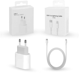 Set Incarcator compatibil Apple USB-C 20W Fast Charger si cablu USB-C Lightning Compatibil cu iPhone 13 13 Pro 13 Pro Max iPhone 12 Pro 