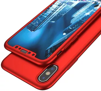 Husa Iphone X 360 Decupata Red cu Protectie Ecran 