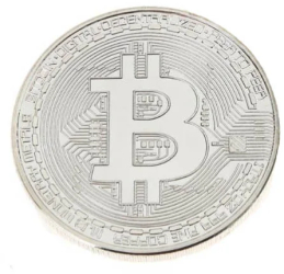 Moneda Suvenir Bitcoin diametru 40 mm Argintiu 