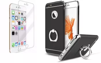 Pachet husa Apple iPhone 6/6S MyStyle Elegance Luxury 3in1 Ring Black folie de sticla gratis 