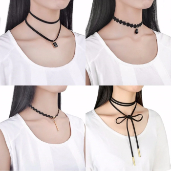 Set 10 coliere pentru gat tip Choker Mystyle Fashion Black 