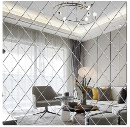 Set 58 Oglinzi Acrilice Autoadezive Model Romb 100x100 cm Silver 