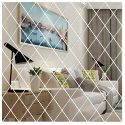 Set 58 Oglinzi Acrilice Decorative Autoadezive model Romb dimensiune 100 cm x 100 cm 