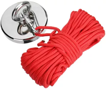 Set Magnet pentru pescuit neodim oala D120 mm carlig inelar rotativ forta prindere 480kg cu sfoara 20 metri 