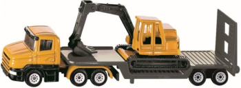 Jucarie Metalica Camion Scania cu Platforma si Excavator Siku 1611 