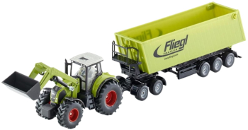 Jucarie Metalica Tractor Claas Axion 850 cu Remorca Fliegl Siku 1949 la Scara 1 50 