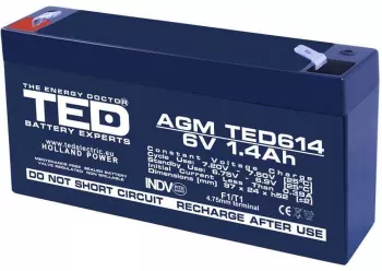 Acumulator AGM VRLA 6V 1.4Ah plumb acid 97x24x52 mm F1 terminal TED Battery Expert Holland 