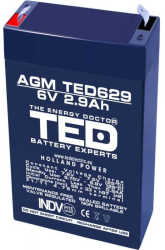 Acumulator AGM VRLA 6V 2.9Ah plumb acid 66x33x97 mm F1 terminal TED Battery Expert Holland 