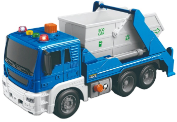 Camion de gunoi cu sunete lumini si bena basculanta scara 1 16 albastru 
