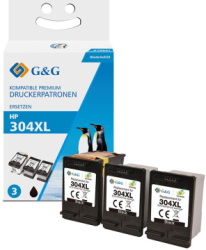 Cartus Premium G&G 3x HP 304XL Black N9K08AE HP304XL pentru AMP 130 DeskJet 2600 2620 2622 2630 2632 2633 2634 3720 3730 3732 3733 All 