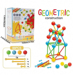 Set educativ asamblare Geometrie cu bile si bete 88 piese