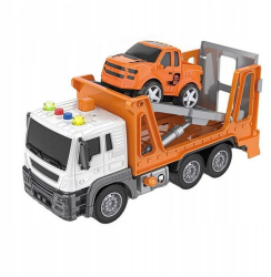 Vehicul de tractare 26 cm cu masina sunete si lumini portocaliu 