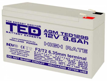 Acumulator AGM VRLA 12V 9.6A High Rate 151x65x95mm F2 TED Battery Expert Holland 