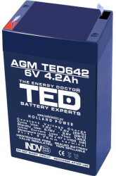 Acumulator AGM VRLA 6V 4.2Ah plumb acid 70x47x100 mm F1 terminal TED Battery Expert Holland 