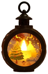 Decoratiune Craciun tip Felinare cu baterii 13.5 x 9 cm Lumanare cu geam si inscriptie Brad Craciun lumina alb cald baterii incluse Negru 