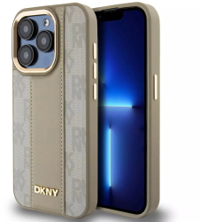 Husa iPhone 15 - DKNY Leather Hardcase Grained PU Metal Logo MagSafe DKHMP15SPGHLME - Beige 