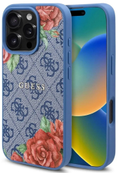 Husa pentru iPhone 16 Pro - Guess Hardcase 4G Flower Print MagSafe GUHMP16LP4ROPEMCB - Blue 