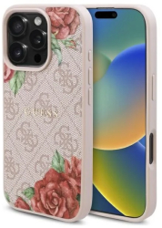 Husa pentru iPhone 16 Pro Max - Guess Hardcase 4G Flower Print MagSafe GUHMP16XP4ROPEMCP - Pink 