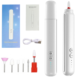 Aparat electric de pilit unghii 6 capete interschimbabile culoare alb incarcare USB portabil si usor de utilizat 