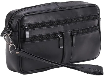 Borseta barbateasca neagra din piele naturala neteda maner detasabil de mana compartiment principal 14 x 22 Magrot 24035 
