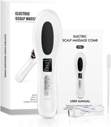 Pieptene Electric de Masaj pentru Scalp 6 in 1 cu Lumina LED Rosu/Albastru EMS si Ioni Negativi Incarcare USB Tip-C 