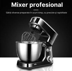 Mixer cu bol din inox profesional 1000 W bol pentru amestecare 5l 5 viteze 3 capete mixer preschimbabile carlig framantare Negru 