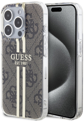 Husa pentru iPhone 15 Pro - Guess Hardcase IML 4G Gold Stripe GUHCP15LH4PSEGW - Brown 