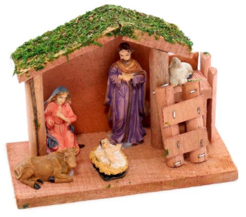 Decoratiune Craciun polirasina lemn Nasterea lui Iisus iesle cu animale 15x6.5x11 cm Magic Home 