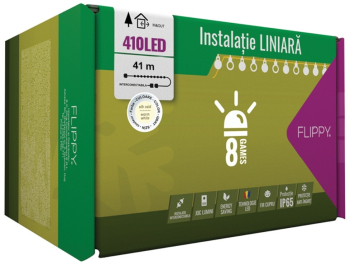 Instalatie Craciun Profesionala de Exterior IP65 41 m 410 Led-uri Mari Liniara Alb cald Interconectabila Prelungitor 1.5 m inclus Fir 