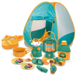 Set camping exterior/interior pentru copii 7 accesorii cu tematica si cort multicolor 