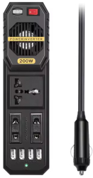 Invertor auto de tensiune 200W 4 porturi USB negru 205x55x55mm 