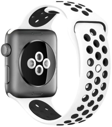 Curea sport alba tip Nike Pure Platinum cu orificii de ventilatie negre pentru Apple Watch Nike 42/44/45 mm marimea M/L seriile 1 2 3 4 5 