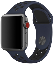 Curea sport albastru cu orificii de ventilatie negre pentru Apple Watch Nike 42/44/45 mm marimea M/L seriile 1 2 3 4 5 6 7 8 